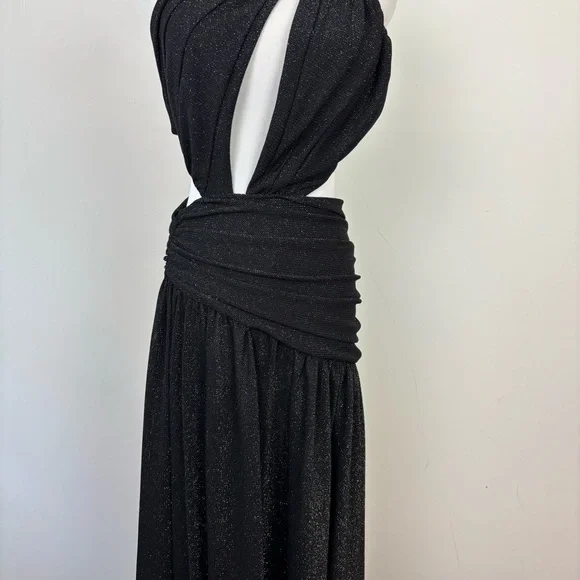 Michael Costello Revolve Fairleigh Gown Black Cutout Metallic Thread Size Small - Picture 4 of 11